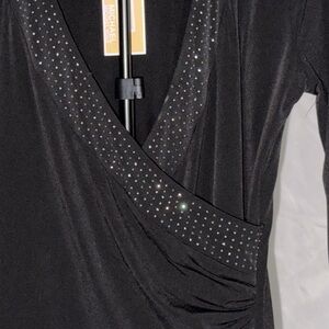Michael By Michael Kors Black Rhinestone Border Blouse Size Medium NWT